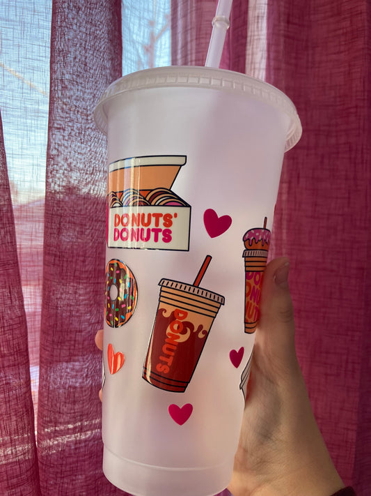 24 oz plastic cup with straw- Dunkin Donuts