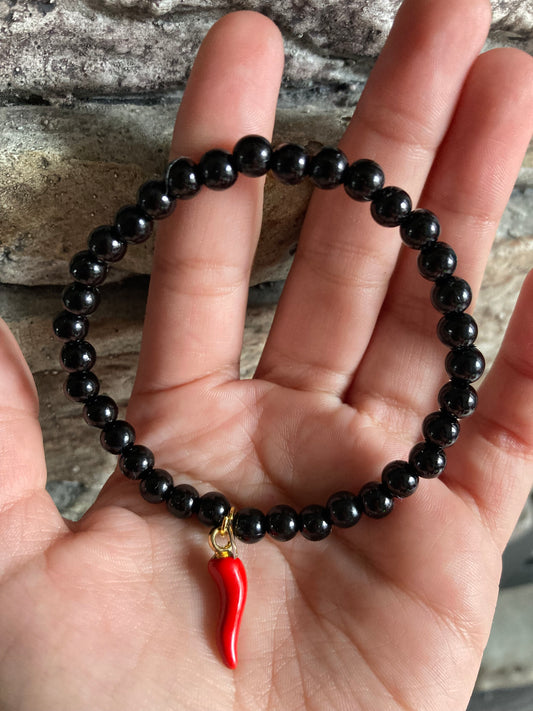 Bracelet- black beads red Cornicello