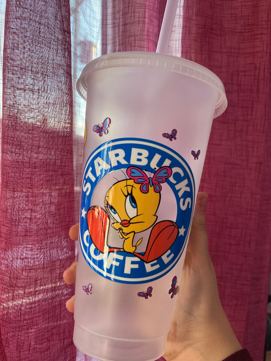 24 oz plastic cup with straw-Tweety bird