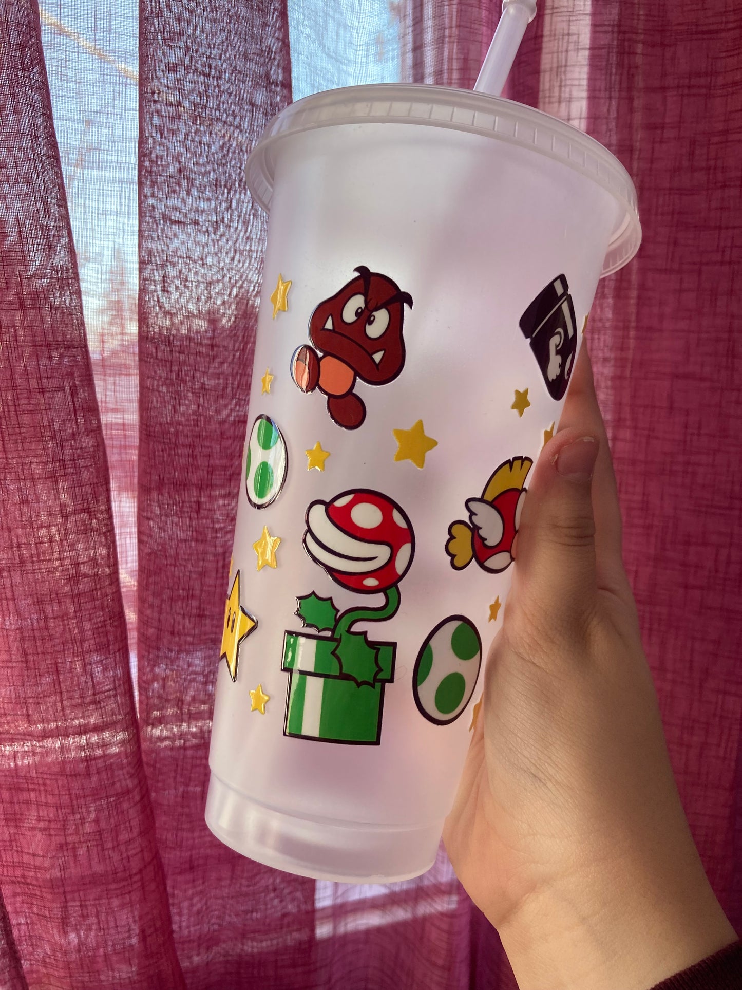 24 oz plastic cup with straw-Super Mario