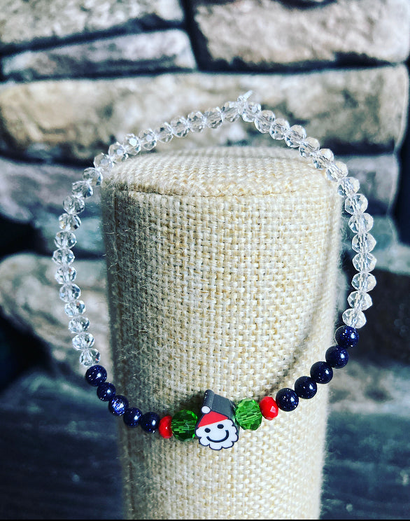 Christmas bracelet- white & black happy face