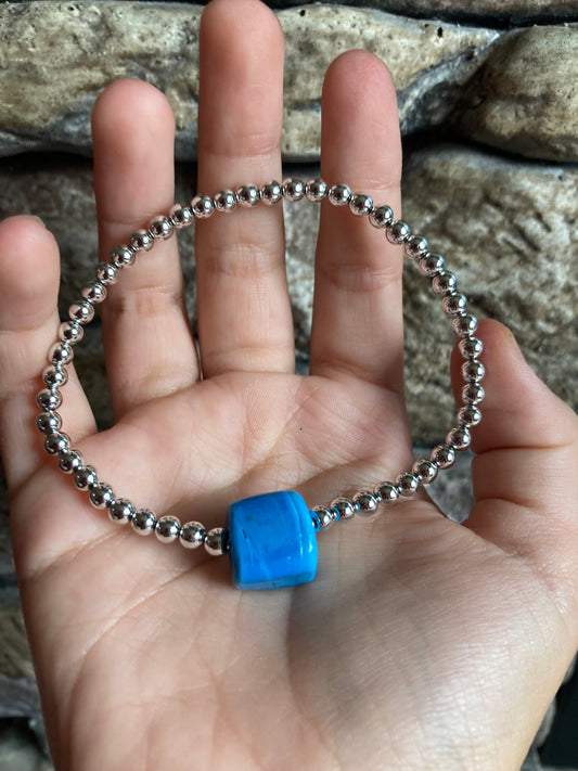 Bracelet- Hematite & Greek blue charm