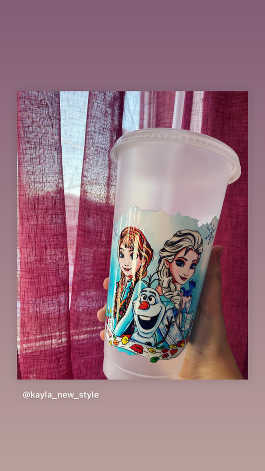 24 oz plastic cup with straw- Elsa