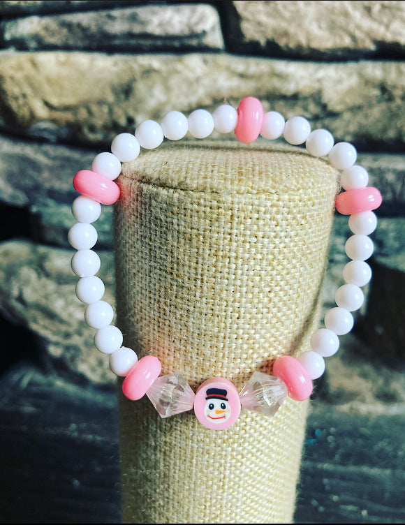 Christmas bracelet- white & pink snowman